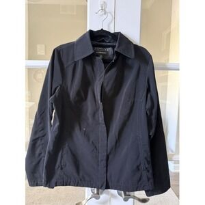 Towne by London Fog Womens Black Zip Front Lightweight Windbreaker Jacket Small